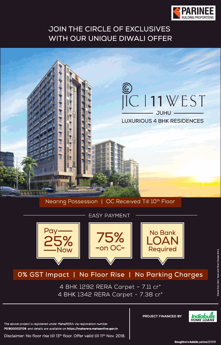 Pay 25% now & 75% on OC at Parinee 11 West in Mumbai Update